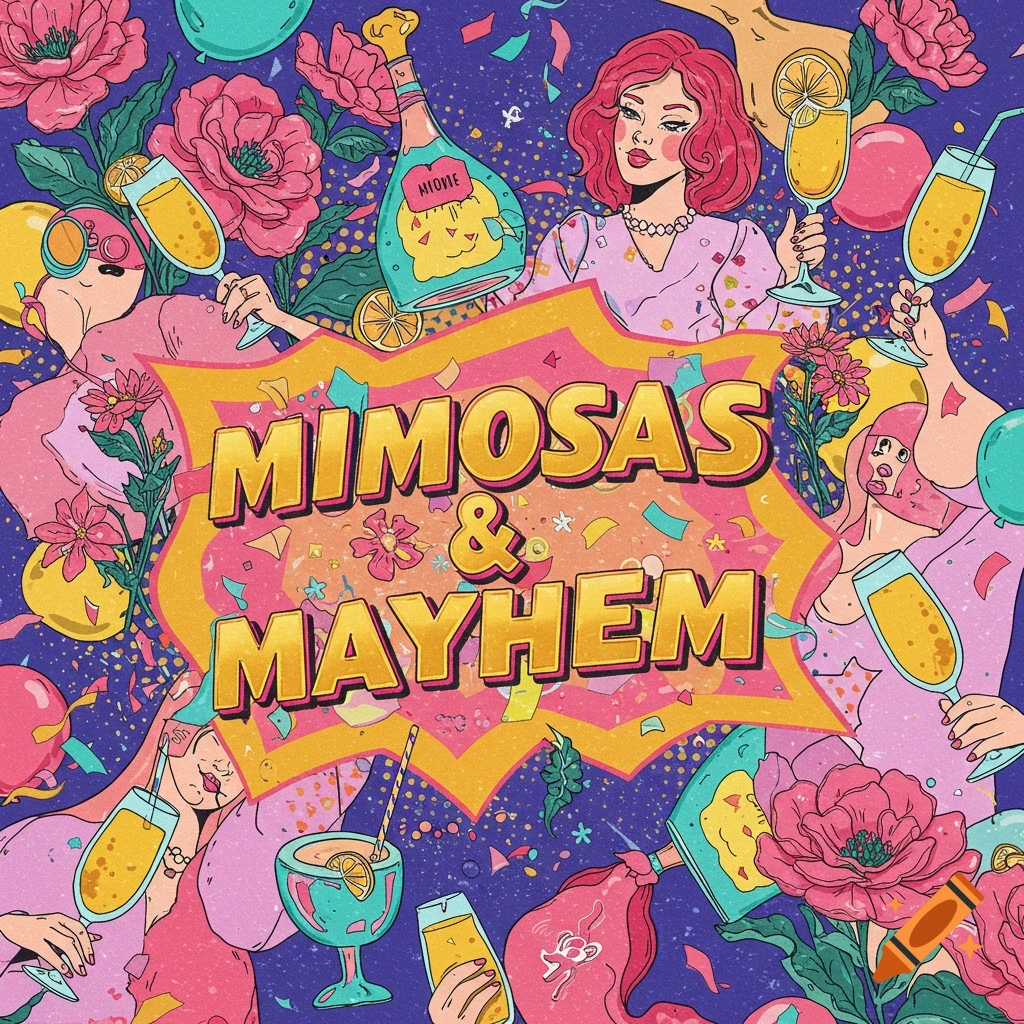 Mimosas & Mayhem original event poster